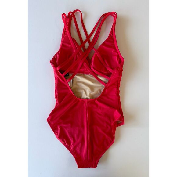 La Blanca Island Goddess Multi-Strap Cross Back One Piece Swimsuit in Cherry Red - Picture 5 of 13